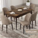 Canisa Concept Roe Serisi Açılabilir 80X132 Barok Ahşap Desen Mutfak Masası Takımı ve 6 Sandalye - Cappucino