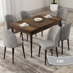 Canisa Concept Roe Serisi Açılabilir 80X132 Barok Ahşap Desen Mutfak Masası Takımı ve 6 Sandalye - Gri