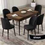 Canisa Concept Roe Serisi Açılabilir 80X132 Barok Ahşap Desen Mutfak Masası Takımı ve 6 Sandalye - Siyah