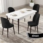 Canisa Concept Roe Serisi Açılabilir 80X132 Beyaz Masa Ceviz Ayak Mutfak Masası Takımı ve 4 Sandalye - Siyah