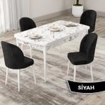 Canisa Concept Roe Serisi Açılabilir 80X132 Beyaz Mermer Desen Mutfak Masası Takımı ve 4 Sandalye - Siyah