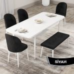Canisa Concept Roe Serisi Açılabilir 80X132 Beyaz Mutfak Masası Takımı 4 Sandalye 1 Bench - Siyah