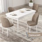Canisa Concept Roe Serisi Açılabilir 80X132 Beyaz Mutfak Masası Takımı ve 4 Sandalye - Cappucino