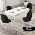 Canisa Concept Roe Serisi Açılabilir 80X132 Beyaz Mutfak Masası Takımı ve 4 Sandalye - Siyah