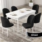 Canisa Concept Roe Serisi Açılabilir 80X132 Beyaz Mutfak Masası Takımı ve 6 Sandalye - Siyah