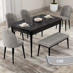 Canisa Concept Roe Serisi Açılabilir 80X132 Siyah Mermer Desen Mutfak Masası Takımı 4 Sandalye 1 Bench - Gri