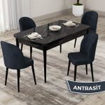 Canisa Concept Roe Serisi Açılabilir 80X132 Siyah Mermer Desen Mutfak Masası Takımı ve 4 Sandalye - Antrasit