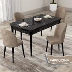 Canisa Concept Roe Serisi Açılabilir 80X132 Siyah Mermer Desen Mutfak Masası Takımı ve 4 Sandalye - Cappucino