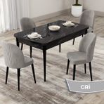 Canisa Concept Roe Serisi Açılabilir 80X132 Siyah Mermer Desen Mutfak Masası Takımı ve 4 Sandalye - Gri