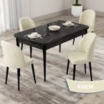 Canisa Concept Roe Serisi Açılabilir 80X132 Siyah Mermer Desen Mutfak Masası Takımı ve 4 Sandalye - Krem