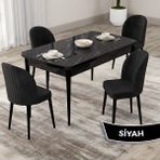 Canisa Concept Roe Serisi Açılabilir 80X132 Siyah Mermer Desen Mutfak Masası Takımı ve 4 Sandalye