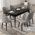 Canisa Concept Roe Serisi Açılabilir 80X132 Siyah Mermer Desen Mutfak Masası Takımı ve 6 Sandalye - Gri