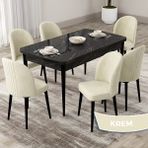 Canisa Concept Roe Serisi Açılabilir 80X132 Siyah Mermer Desen Mutfak Masası Takımı ve 6 Sandalye - Krem
