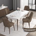 Canisa Concept Roy Serisi, 80 x 132 cm Açılabilir Mdf Masa Takımı, Beyaz Masa Ceviz Ayak 4 Sandalye - Kahverengi