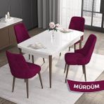 Canisa Concept Roy Serisi, 80 x 132 cm Açılabilir Mdf Masa Takımı, Beyaz Masa Ceviz Ayak 4 Sandalye - Mürdüm