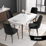 Canisa Concept Roy Serisi, 80 x 132 cm Açılabilir Mdf Masa Takımı, Beyaz Masa Ceviz Ayak 4 Sandalye - Siyah