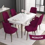 Canisa Concept Roy Serisi, 80 x 132 cm Açılabilir Mdf Masa Takımı, Beyaz Masa Ceviz Ayak 6 Sandalye - Mürdüm