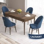 Canisa Concept Roz Serisi 80X132 Mdf Açılabilir Barok Ahşap Desen 4 Sandalye Gold Halkalı - Lacivert