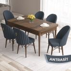 Canisa Concept Roz Serisi 80X132 Mdf Açılabilir Barok Ahşap Desen 6 Sandalye Gold Halkalı - Lacivert
