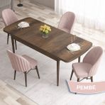 Canisa Concept Roz Serisi 80X132 Mdf Açılabilir Barok Ahşap Desen Mutfak Masası Takımı 4 Sandalye Gold Halkalı - Pembe