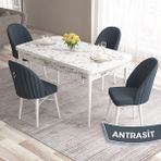 Canisa Concept Roz Serisi 80X132 Mdf Açılabilir Beyaz Mermer Desen Mutfak Masası Takımı 4 Sandalye Gold Halkalı - Antrasit
