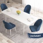 Canisa Concept Roz Serisi 80X132 Mdf Açılabilir Beyaz Mutfak Masa Takımı 4 Sandalye Gold Halkalı - Lacivert