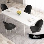 Canisa Concept Roz Serisi 80X132 Mdf Açılabilir Beyaz Mutfak Masa Takımı 4 Sandalye Gold Halkalı - Siyah