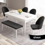 Canisa Concept Roz Serisi 80X132 Mdf Açılabilir Beyaz Mutfak Masası Takımı 4 Sandalye 1 Bench - Siyah