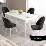 Canisa Concept Roz Serisi 80X132 Mdf Açılabilir Beyaz Mutfak Masası Takımı 4 Sandalye Gold Halkalı - Siyah