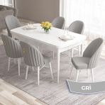 Canisa Concept Roz Serisi 80X132 Mdf Açılabilir Beyaz Mutfak Masası Takımı 6 Sandalye Gold Halkalı - Gri