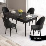 Canisa Concept Roz Serisi 80X132 Mdf Açılabilir Siyah Mermer Desen Mutfak Masa Takımı 4 Sandalye Gold Halkalı