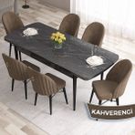 Canisa Concept Roz Serisi 80X132 Mdf Açılabilir Siyah Mermer Desen Mutfak Masa Takımı 6 Sandalye Gold Halkalı - Kahverengi