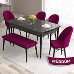 Canisa Concept Roz Serisi 80X132 Mdf Açılabilir Siyah Mermer Desen Mutfak Masası Takımı 4 Sandalye 1 Bench - Mürdüm