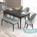 Canisa Concept Roz Serisi 80X132 Mdf Açılabilir Siyah Mermer Desen Mutfak Masası Takımı 4 Sandalye 1 Bench - Su Yeşili
