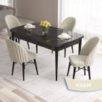 Canisa Concept Roz Serisi 80X132 Mdf Açılabilir Siyah Mermer Desen Mutfak Masası Takımı 4 Sandalye Gold Halkalı - Krem