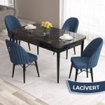 Canisa Concept Roz Serisi 80X132 Mdf Açılabilir Siyah Mermer Desen Mutfak Masası Takımı 4 Sandalye Gold Halkalı - Lacivert