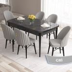 Canisa Concept Roz Serisi 80X132 Mdf Açılabilir Siyah Mermer Desen Mutfak Masası Takımı 6 Sandalye Gold Halkalı - Gri