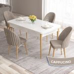 Canisa Concept Roz Serisi 80X132 Mdf Beyaz Mutfak Masa Takımı Doğal Ahşap Ayak Beyaz Kafes 4 Sandalye Gold Halka - Cappucino