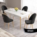 Canisa Concept Roz Serisi 80X132 Mdf Beyaz Mutfak Masa Takımı Doğal Ahşap Ayak Beyaz Kafes 4 Sandalye Gold Halka - Siyah