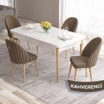 Canisa Concept Roz Serisi 80X132 Mdf Beyaz Mutfak Masası Takımı Beyaz Kafesli 4 Sandalye Gold Halkalı - Kahverengi