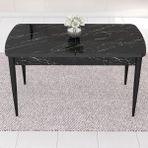Canisa Concept Roz SERISI,80X132 Mdf Açılabilir Siyah Mermer Desen Mutfak Masası 4 Sandalye ve 1 Bench Gold Halka - Su Yeşili