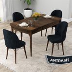 Canisa Concept Rut Serisi Açılabilir 80X132 Barok Ahşap Desen Mutfak Masası Takımı ve 4 Sandalye - Antrasit