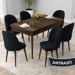 Canisa Concept Rut Serisi Açılabilir 80X132 Barok Ahşap Desen Mutfak Masası Takımı ve 6 Sandalye - Antrasit
