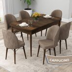 Canisa Concept Rut Serisi Açılabilir 80X132 Barok Ahşap Desen Mutfak Masası Takımı ve 6 Sandalye - Cappucino