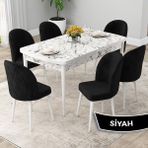 Canisa Concept Rut Serisi Açılabilir 80X132 Beyaz Mermer Desen Mutfak Masası Takımı ve 6 Sandalye - Siyah