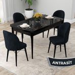 Canisa Concept Rut Serisi Açılabilir 80X132 Siyah Mermer Desen Mutfak Masası Takımı ve 4 Sandalye - Antrasit