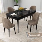 Canisa Concept Rut Serisi Açılabilir 80X132 Siyah Mermer Desen Mutfak Masası Takımı ve 4 Sandalye - Cappucino