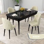 Canisa Concept Rut Serisi Açılabilir 80X132 Siyah Mermer Desen Mutfak Masası Takımı ve 4 Sandalye - Krem