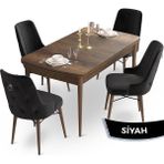Canisa Concept Taç Serisi 80 x 132 cm Barok Ahşap Desen Mutfak Masası Takımı 4 Sandalye Gümüş Halkalı - 80x132 - Siyah