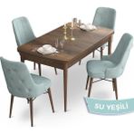 Canisa Concept Taç Serisi 80 x 132 cm Barok Ahşap Desen Mutfak Masası Takımı 4 Sandalye Gümüş Halkalı - 80x132 - Su Yeşili
